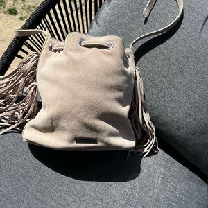 BCBGMaxAzria Cream Suede Fringe Shoulder Bag